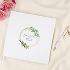 Andaz Press Personalized Wedding Guestbook with Gold Accents, Round Watercolor Greenery Wreath White Guest Sign in Guest Registry 120 Pages 8.5 X 8.5 Memories Book for DIY, Scrapbook, Photo Album - Image 2