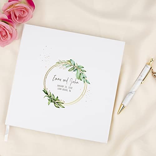 Andaz Press Personalized Wedding Guestbook with Gold Accents, Round Watercolor Greenery Wreath White Guest Sign in Guest Registry 120 Pages 8.5 X 8.5 Memories Book for DIY, Scrapbook, Photo Album - Image 2