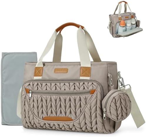 FHELAD Diaper Bag Tote, Baby Shower Gifts for Mom Set (Brown Taupe) by FHELAD