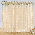 Shillance 20x10ft Champagne Chiffon Backdrop Curtain with Lights String for Wedding Sheer Tulle Curtain Photo Backdrops Drapes for Baby Shower Birthday Party Ceremony Decorations - Image 3
