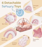 Mallify 5-in-1 Plush Baby Play Gym, Baby Play Mat, Convertible Baby Gym with Blanket and 6 Toys, Tummy time mat, Baby Activity Center from Newborn to Toddler, Baby Gym, Baby Newborn Essentials, Pink - Image 3