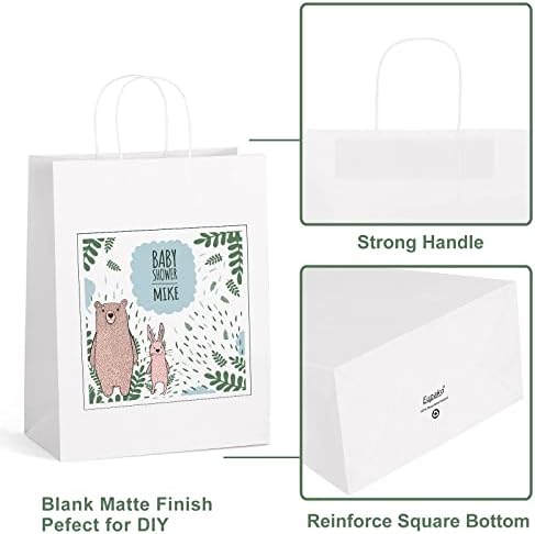 Eupako 10x5x13 White Paper Bags 100 Pack, Kraft Gift Bags with Handles - Image 5