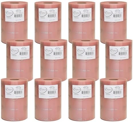 Expo International Decorative Matte Tulle, Roll/Spool of 6” X 100 Yards, Lightweight Polyester Tulle Fabric for Tutus, Costumes, and Party Decorations, Washable, Easy-to-Use, Pack of 12, Rose Gold by ExpoInternational
