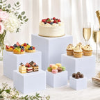 Nestable Buffet Risers - 6 Pcs White Acrylic Food Risers with Signs & Markers – Sturdy Dessert Table Display Stands for Parties, Catering, Jewelry & Collectibles (Easy-Store Stackable Cubes: 10'',9'',8", 7", 6", 5"） - Image 4