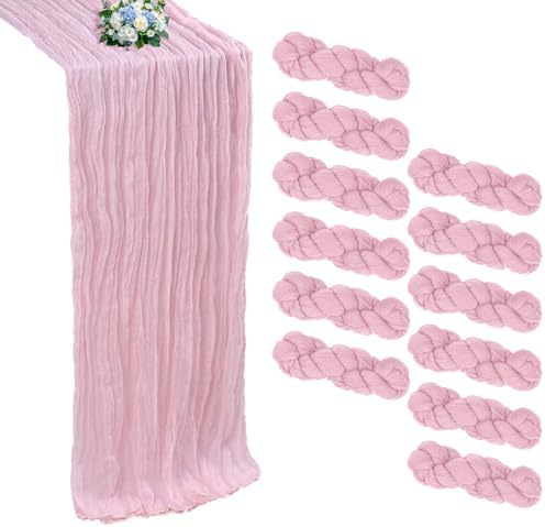 12 Pack Pink Cheesecloth Table Runner 10Ft 23 x 120 Inch by RestfulGlow