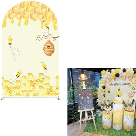 Sweet Honeycomb Arch Backdrop Cover Yellow Girls Baby Shower Arch Stand Spandex Fabric Cover Bees Birthday Party Parties Dessert Decorations Prop (3X5ft,2010) by uiuyfrr