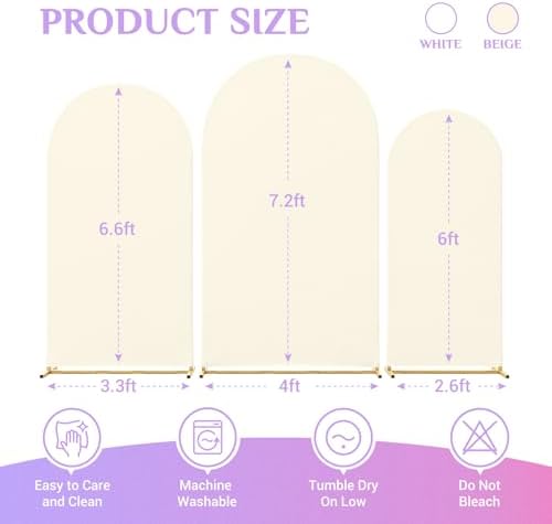 Set of 3 Metal Arch Backdrop Stand with Cover Set, (7.2FT, 6.6FT, 6FT Wedding Arch and Cover Set), Backdrop Arch for Party, Baby Shower, Birthday, and Graduation Ceremony - Image 6