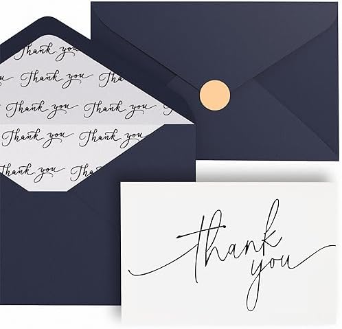 Goefun Thank You Cards with Envelopes 144 Pack Bulk 4×6 Navy Blue by Goefun