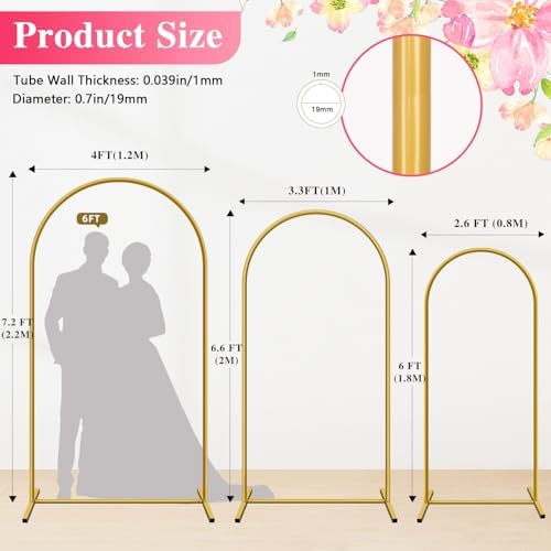 Metal Arch Backdrop Stand, Set of 3 (7.2/6.6/6ft) Wedding Arch Stand - Image 3