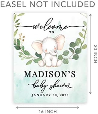 Andaz Press Custom Large Baby Shower Canvas Welcome Sign, 16 x 20 Inches, Baby Elephant Greenery Leaves, Guestbook Alternative, Personalized Sign Our Canvas, for Elephant Baby Shower, Baby Sprinkle - Image 5