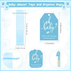 Threehoney 50 Sets Baby Shower Favors 5 Styles Bamboo Paper Hand Fans,Blue - Image 3