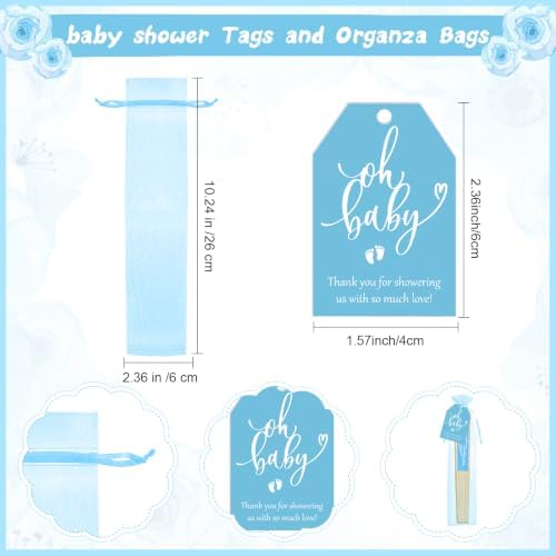 Threehoney 50 Sets Baby Shower Favors 5 Styles Bamboo Paper Hand Fans,Blue - Image 3
