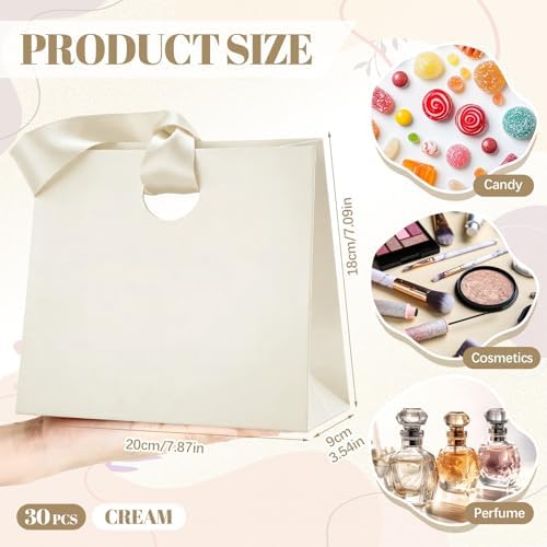 Feifeiya 30 Pcs Small Cream Gift Bags with Ribbon Handles - Image 2