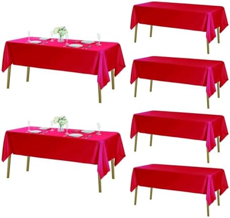 Fokitut 6 Pack Rectangle Tablecloth, 60x120 Inch, Stain Resistant and Wrinkle Polyester Table Cloth, Fabric Table Cover for Kitchen Dining, Wedding, Party, Holiday Dinner-Red by Fokitut