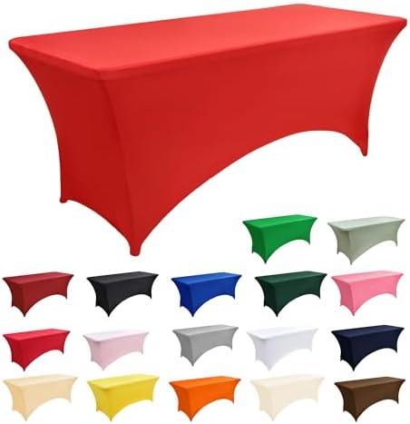 6-Pack 6ft Red Spandex Table Covers for Rectangle Standard Folding Tables - Wrinkle Resistant Stretch Tablecloths - Ultimate Fitted Table Protector for Parties, Trade Shows, Wedding - Image 3