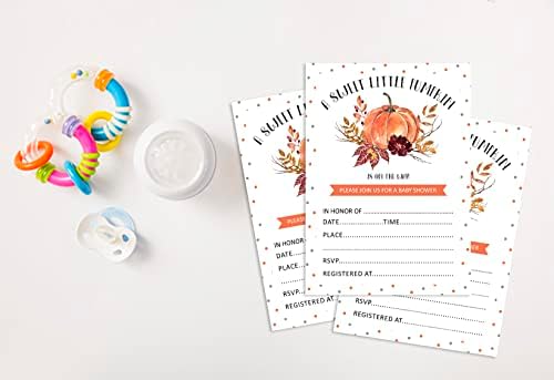 Pack of 30, Boy Baby Shower Party Collection, Baby Shower Invitation Cards, Fill in the Blank Invites WIth Envelopes, Little Pumpkin Theme Party Supplies - Image 4