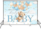 Bear Baby Shower Backdrop We Can Bearly Wait Party Decorations Background for Boy Bear Theme Baby Shower Banner Photo Booth Prop (Blue, 8x6ft) - Image 2