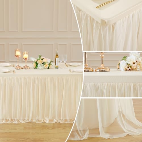 6ft Champagne Table Cloths Rectangle Tulle Tablecloth Fitted Champagne Tablecloths for 6 foot Rectangle Tables Spandex Table Covers for Parties Wedding Birthday Buffet Banquet Desk Tables Skirt - Image 6
