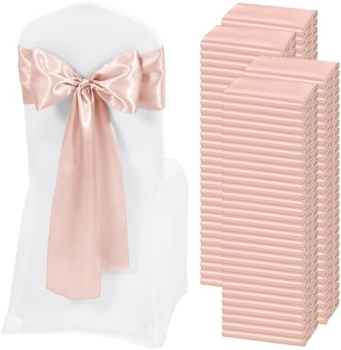 120 PCS Rose Gold Satin Chair Sashes, 7 x 108 Inch by REWOMC