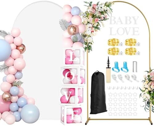 7.2FT Wedding Arch Backdrop Stand and White Cover Set for Party Event Decor by Dexpinzo