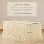Champagne Table Cloths for 6 Foot Rectangle Tables, Tulle Table Skirt for Rectangle Table 6 ft Fitted Table Cover Desk Skirt Birthday Party Wedding Banquet Tablecloth Elastic Stretch Ruffle Tablecloth - Image 5