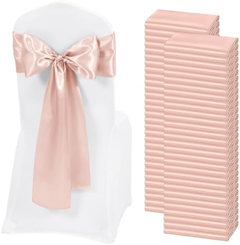 60 PCS Rose Gold Satin Chair Sashes, 7 x 108 Inch by REWOMC