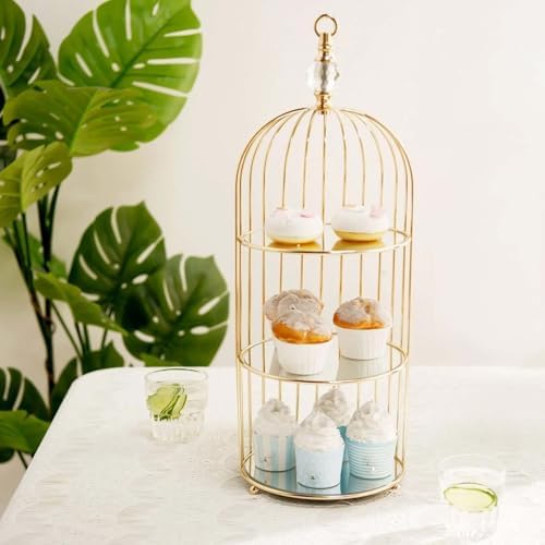 Efavormart 22" - 3 Tier Crystal Mirror Top Gold Metal Bird Cage Cupcake Cake Stand, Dessert Display for Wedding, Party, Birthday, Baby Shower Celebrations, Home Decorations by efavormart