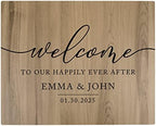 Andaz Press Personalized Large Wooden Welcome Sign for Wedding Rustic Welcome Sign 16" x 20" Custom Names Happily Ever After Wedding Signage English Oak MDF Wood Finish Reception Indoor Outdoor Signs by AndazPress