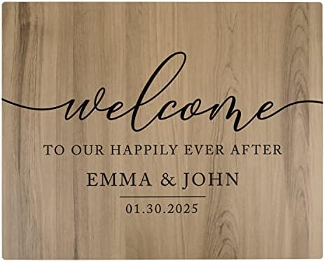 Andaz Press Personalized Large Wooden Welcome Sign for Wedding Rustic Welcome Sign 16" x 20" Custom Names Happily Ever After Wedding Signage English Oak MDF Wood Finish Reception Indoor Outdoor Signs by AndazPress