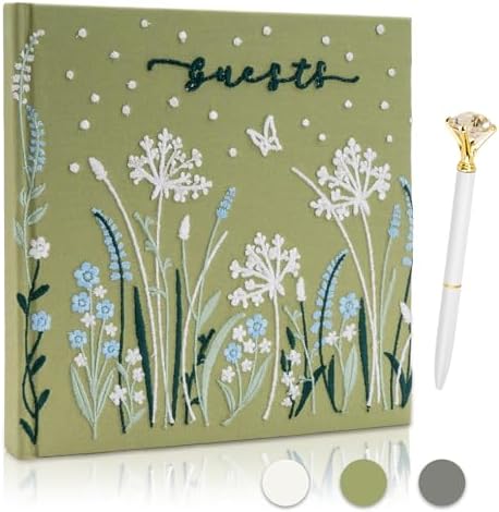 Embroidered Wedding Guest Book—The Perfect Polaroid Guest Book for Wedding Receptions, Birthdays, Baby Showers, and Special Events with 3 Photo Corner Stickers+ 3 DIY pens+1 Diamond Pen by Gatyko