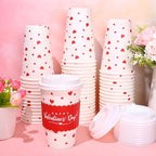 Whaline 50 Pcs Valentine's Day Disposable Coffee Cups with Lids and Sleeves Red Mini Love Heart Paper Drinking Cups for Wedding Anniversary Party Supplies - Image 4