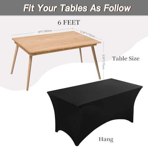 Fixwal 6 Pack 6FT Black Tablecloth Rectangle Spandex Fitted Table Cover - Image 3