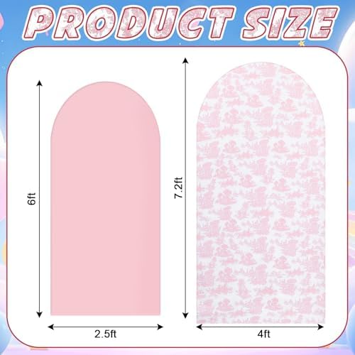 Remagr 2 Pcs Toile De Jouy Pink Floral Arch Backdrop Cover (7.2ft, 6ft) - Image 2