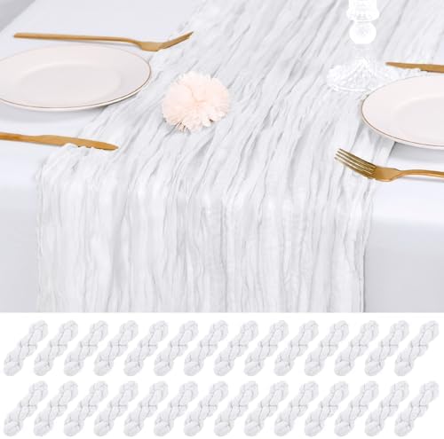 28 Pack White Cheesecloth Table Runner 17x108 Inch Semi Sheer Boho Gauze Cheese Cloth Fabric Table Runners, for Wedding Party Baby Shower Birthday Home Decor Garden Farmhouse by Unknown
