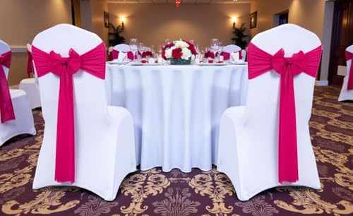 MDS Pack of 75 Chiffon Chair Sashes for Wedding & Event Décor - Hot Pink - Image 2
