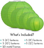 Quasimoon PaperLanternStore.com Ultimate 20-Piece Grass Green Paper Lantern Party Pack - Assorted Sizes of 6, 8, 10, 12 Inch (5 Round Lanterns Each) for Weddings, Birthday, Events and Decor - Image 3