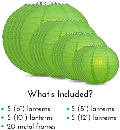 Quasimoon PaperLanternStore.com Ultimate 20-Piece Grass Green Paper Lantern Party Pack - Assorted Sizes of 6, 8, 10, 12 Inch (5 Round Lanterns Each) for Weddings, Birthday, Events and Decor - Image 3