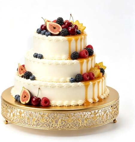 Cake Stand, Metal Round Cupcake Dessert Stand Cake Display Holder Cookies Fruit Serving Tray Decor for Wedding Party Birthday Baby Showers Anniversary (14 in, Dark Gold) by FEICTPOX