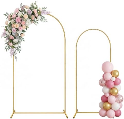 Metal Balloon Arch Backdrop Stand 7.2FT and 6FT, Set of 2, Gold by Unknown