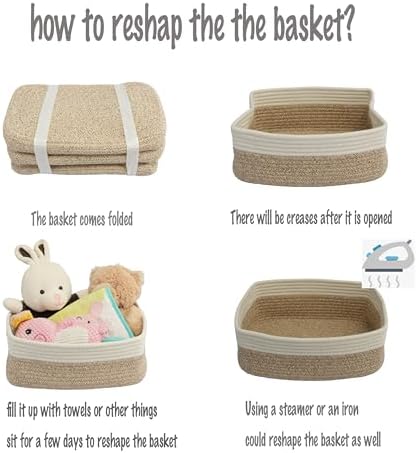 XUANGUO Small Woven Storage Baskets for Shelves, 13" x 9" x 5", White/Brown - Image 7