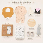 Golray Baby Gift Set for Newborn Boys & Girls, 8 Piece Basket with Cotton Wrap Footed Onesie, Muslin Swaddle Blanket, Bib, Hat, Baby Shoes, Plush Bunny, Milestone Card & Gift Box - Image 2