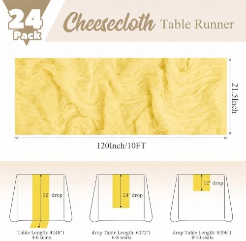 24 Pack Yellow Table Runner 10Ft Cheesecloth Table Runner - Image 2