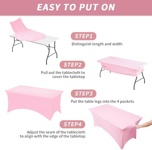 Fixwal 6 Pack 6FT Pink Tablecloth Rectangle Spandex Fitted Table Cover - Image 5
