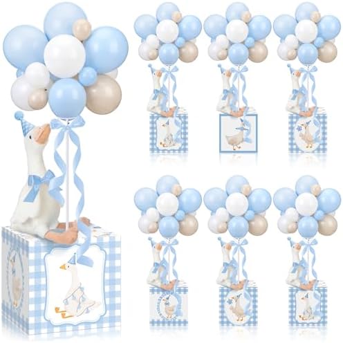 6 Sets Blue Silly Goose Birthday Decoration 15.7 Inch Soft Silly Goose Table Centerpiece Stuffed Animals with Balloon Boxes Hat Geese Plushies Table Decor for Birthday Party Favors by Unknown