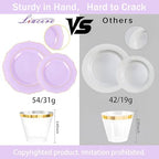 Liacere 350PCS Purple Plastic Plates - Disposable Lavender Plates 50guest Plastic Dinnerware include 100Light purple Plates,50Pack Pre Rolled Napkins Silverware 50Cups for Wedding & Party - Image 3