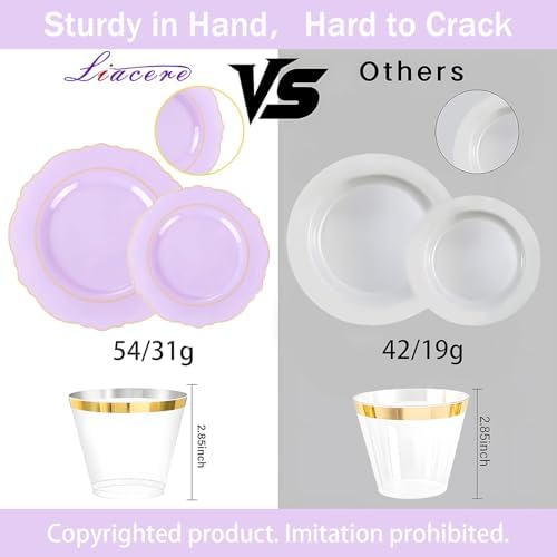 Liacere 350PCS Purple Plastic Plates - Disposable Lavender Plates 50guest Plastic Dinnerware include 100Light purple Plates,50Pack Pre Rolled Napkins Silverware 50Cups for Wedding & Party - Image 3