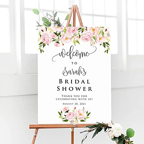 Personalized Light Pink Floral Bridal Shower Welcome Sign, Customized Bridal Luncheon Baby Shower Baptism Celebration Welcome Poster Board Canvas by BlissfulMelodyDesign