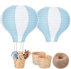 Meooeck 2 Pcs Hanging Hot Air Balloon Nursery Decor 15.7 Inch Paper Hot Air Balloon Centerpieces Reusable Paper Lanterns Set for DIY Craft Wedding Birthday Christmas Living Room Home, Blue White by Meooeck