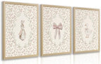 PORENY Baby Girl Nursery Wall Art Set of 3, Pink Bow Rabbit Goose Canvas Prints, Cute Floral Nursery Decor, Vintage Neutral Animal Artwork for Girls Room Kids Bedroom Wood Framed 12x16 Inch by Unknown