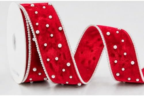 Yunlly 2 Pack Red Velvet Wired Ribbon with Pearl Edge 2.5 Inch 10 Yard by Yunlly